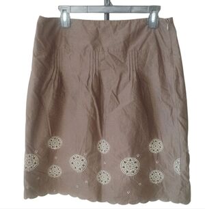 Ann Taylor LOFT Brown W Beads Lined Side Zip Women's Boho Skirt SZ 10